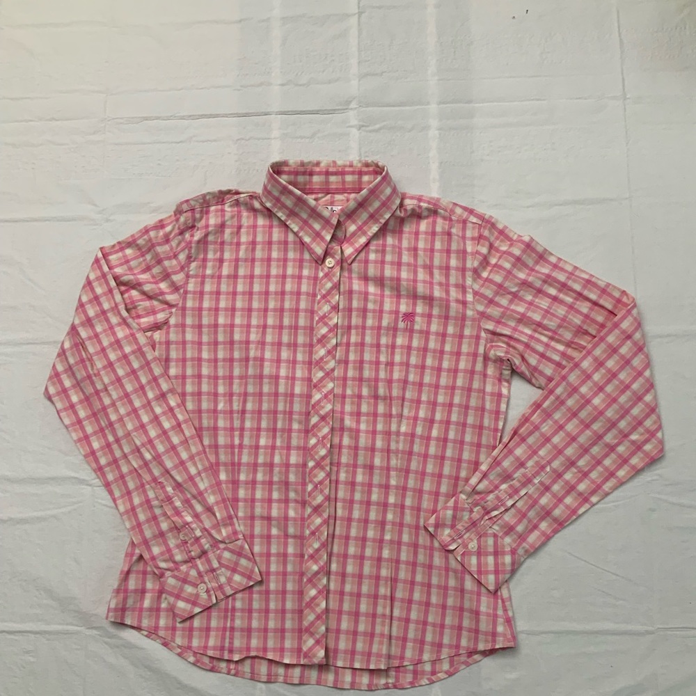 LILLY PULITZER Button Shirt, Pink Plaid, 10